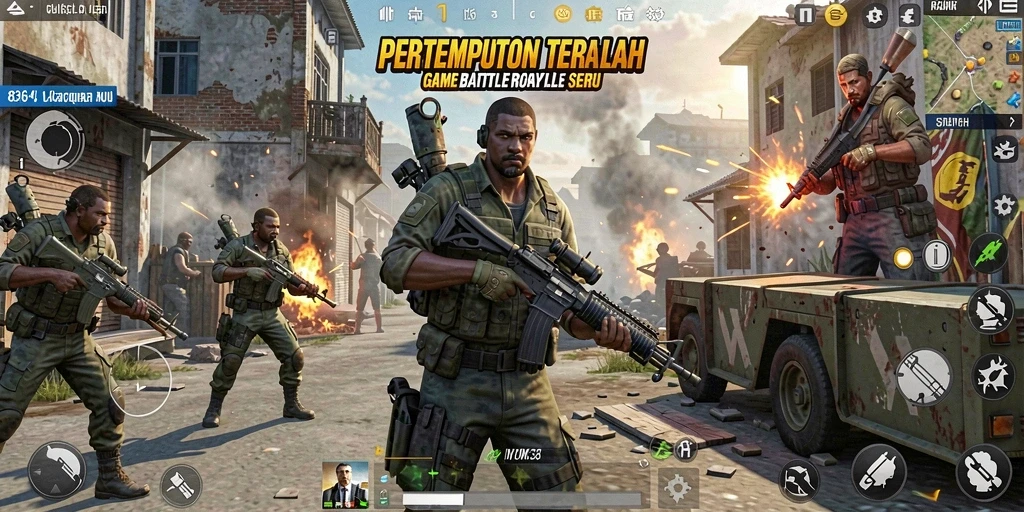 Tangkapan layar 8364 menampilkan aksi pertempuran epik di arena Battle Royale.