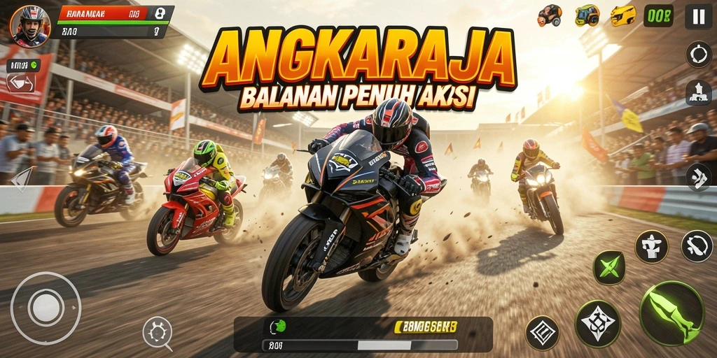 Tampilan menarik dari gameplay balapan motor di ANGKARAJA.