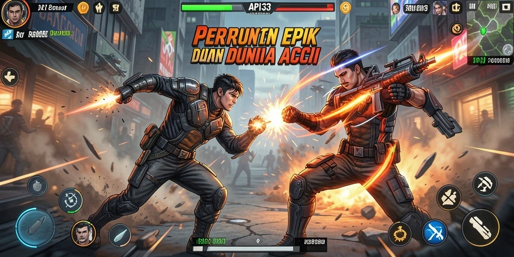 Tampilan seru dari gameplay action API33 saat pertarungan berlangsung.