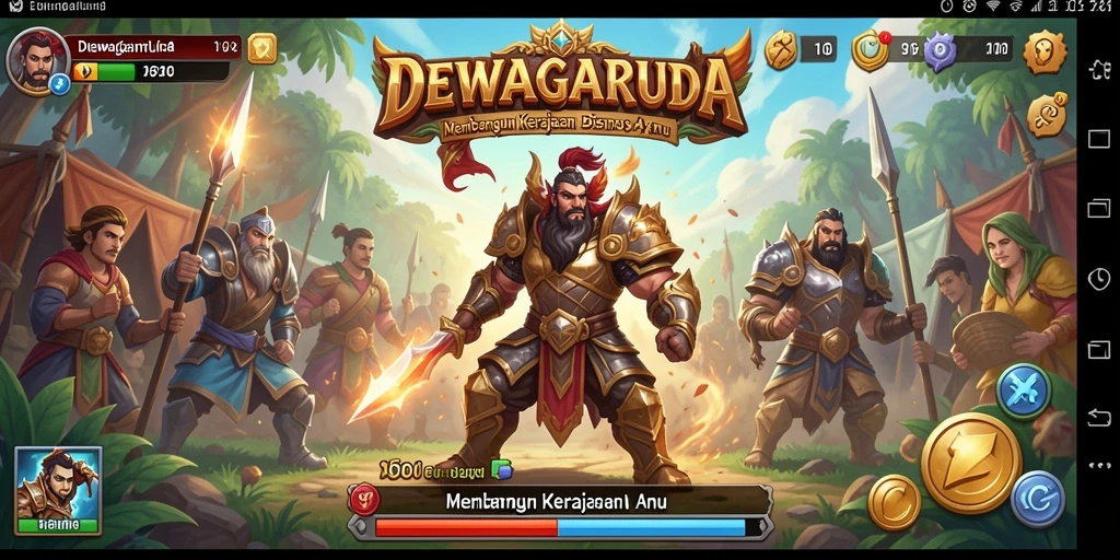 Screenshot gameplay DEWAGARUDA dengan visual menawan dan manajemen bisnis.