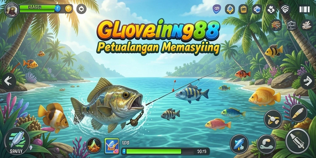 Screenshot utama GLOWIN88 menampilkan aksi memancing yang seru dan menantang.