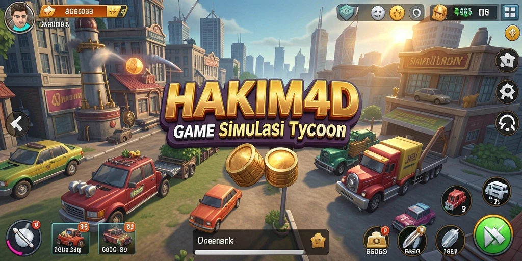 Tampilan gameplay HAKIM4D dengan berbagai pilihan bisnis.