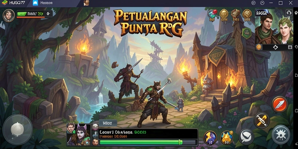 Screenshot gameplay HUGO77 menampilkan pertarungan epik di dunia RPG.