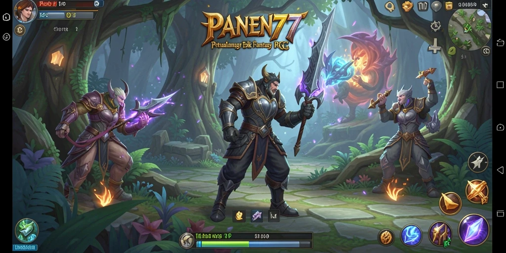 Screenshot utama PANEN77 menampilkan aksi RPG yang mendebarkan.
