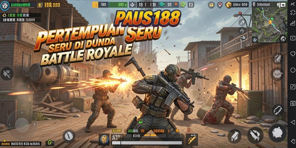 Tangkapan layar utama PAUS188 menunjukkan aksi pertempuran Battle Royale yang menegangkan.
