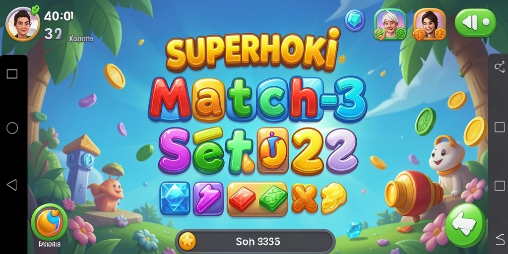 Gameplay seru SUPERHOKI dengan kombinasi warna-warni yang menarik.